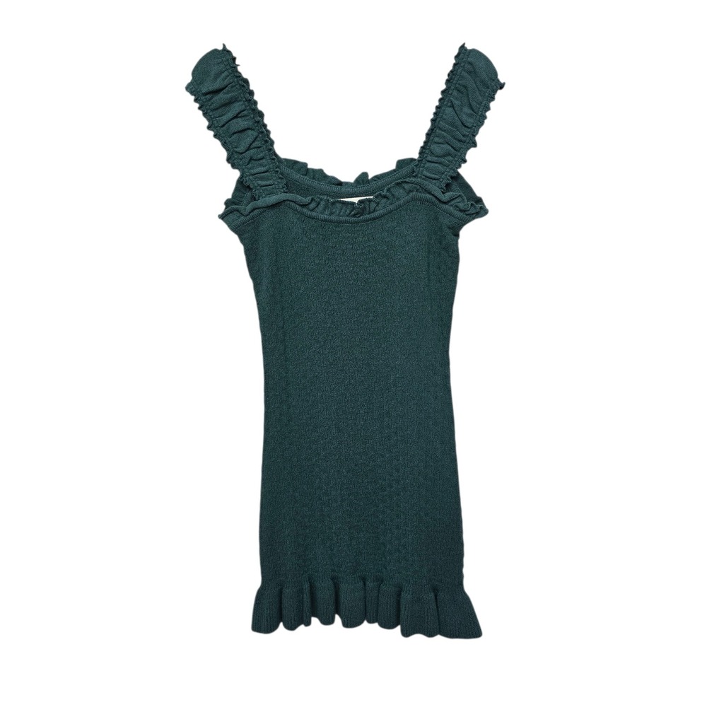 Free People‎ FP Beach Teal Green Ruffle Knit Tank Top Square Neck Size Medium